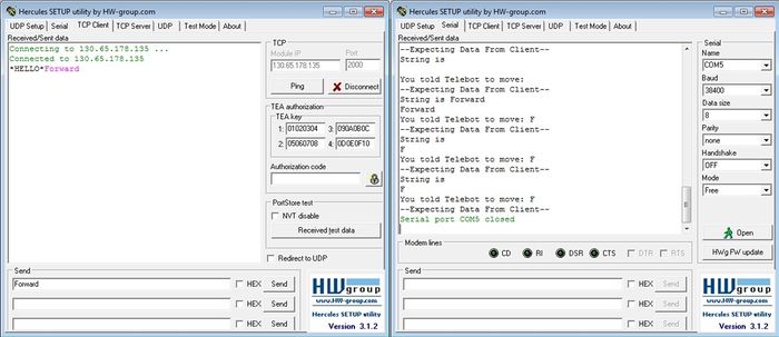 Figure 14: TCP client connects to the Wireless Module Server using the IP address and the Port number of the module.