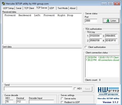 Figure 13: Sending the command from the Android Application to the TCP server on Hercules.